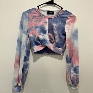 Cherie Tie Dye Twist Hem Crop Sweatshirt Womens Small